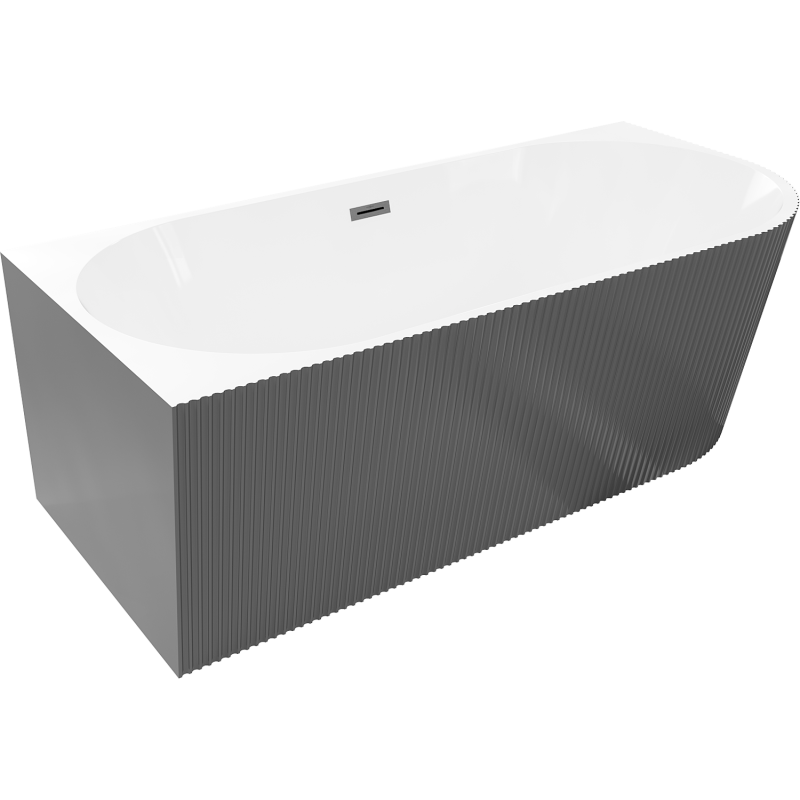 Mexen Silo freestanding corner left fluted bathtub 170 x 80 cm, white/gray, brushed gun gray overflow - 52891708062L-66