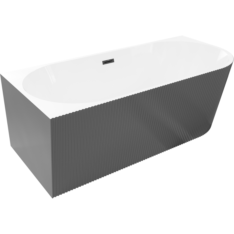 Mexen Silo freestanding corner left fluted bathtub 170 x 80 cm, white/gray, black overflow - 52891708062L-70