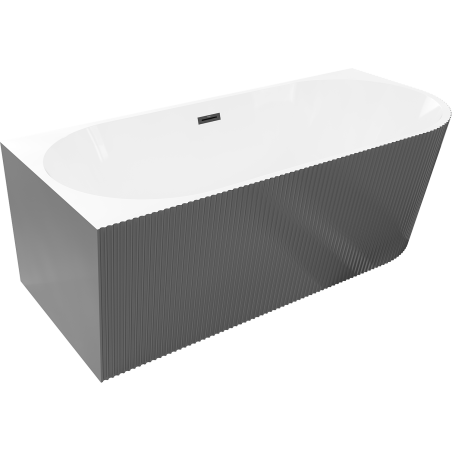 Mexen Silo freestanding corner left fluted bathtub 170 x 80 cm, white/gray, black overflow - 52891708062L-70