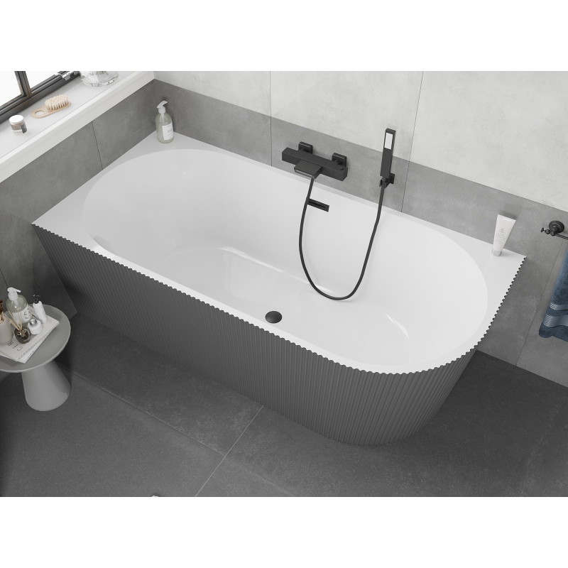Mexen Silo freestanding corner bathtub left fluted 170 x 80 cm, white/gray, black overflow - 52891708062L-70