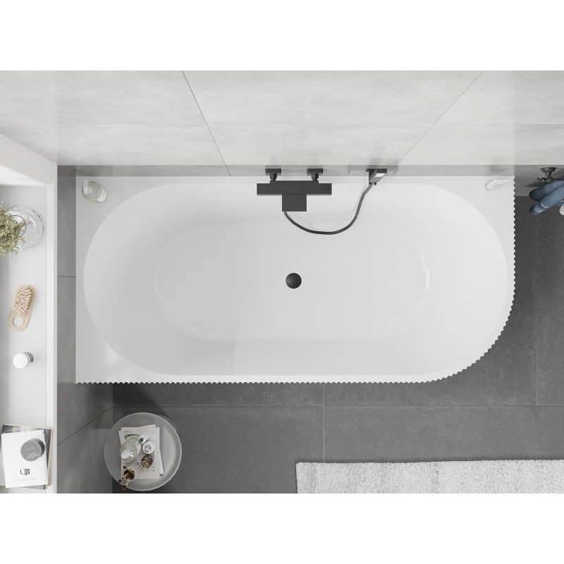 Mexen Silo freestanding corner bathtub left fluted 170 x 80 cm, white/gray, black overflow - 52891708062L-70