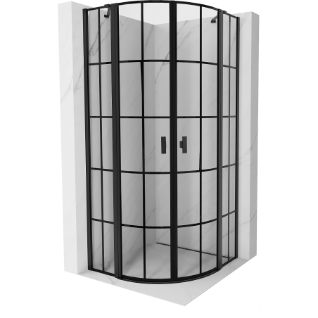 Mexen Mist semi-circular shower cabin with hinge 100 x 100 cm, black grid, black - 8A32-100-100-70-77