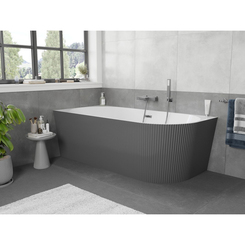 Mexen Silo freestanding corner bathtub left grooved 170 x 80 cm, white/gray, gun metal overflow - 52891708062L-95