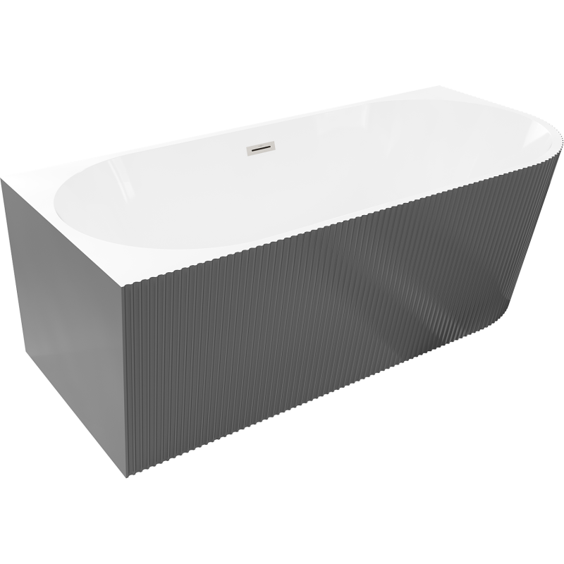 Mexen Silo freestanding corner bathtub left corrugated 170 x 80 cm, white/grey, brushed nickel overflow - 52891708062L-97