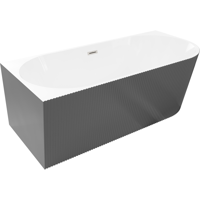 Mexen Silo freestanding corner left grooved bathtub 170 x 80 cm, white/gray, brushed nickel overflow - 52891708062L-97