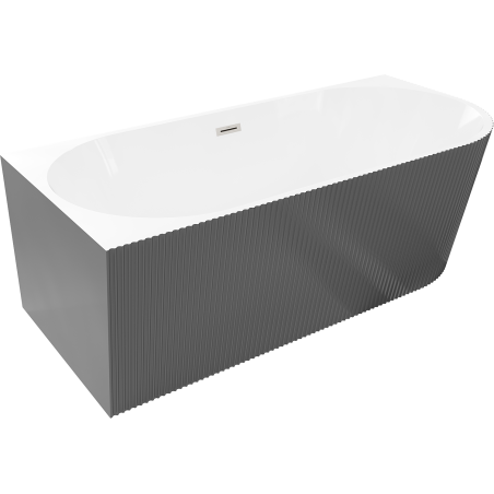 Mexen Silo freestanding corner left grooved bathtub 170 x 80 cm, white/gray, brushed nickel overflow - 52891708062L-97