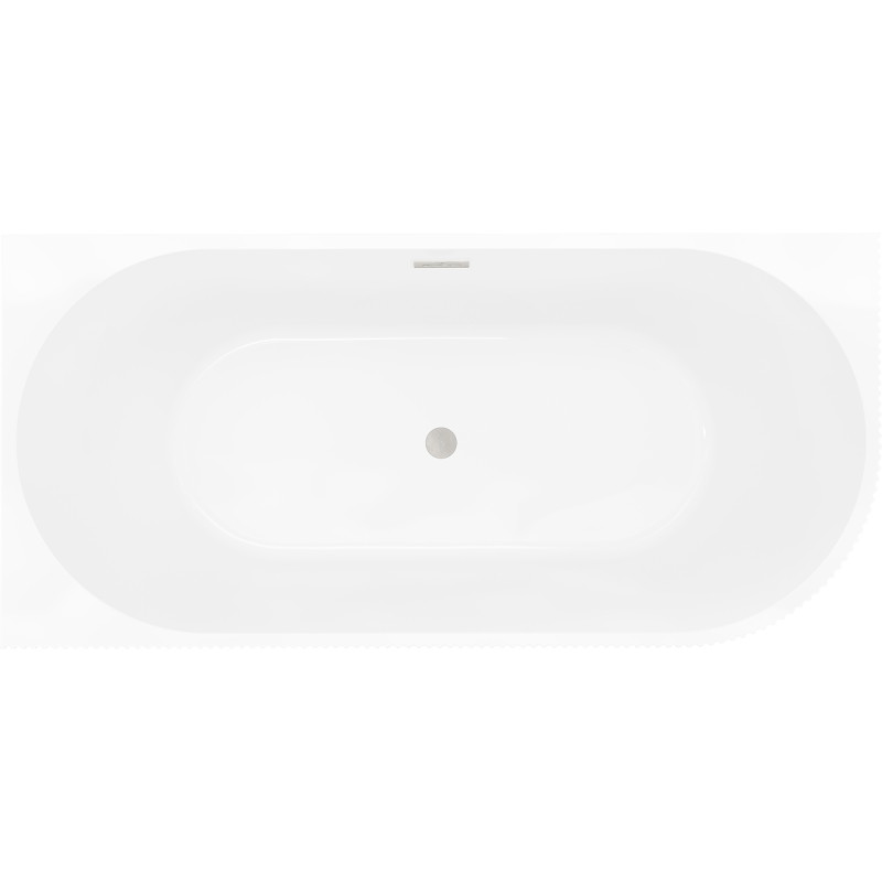 Mexen Silo freestanding corner left ribbed bathtub 170 x 80 cm, white/gray, brushed nickel overflow - 52891708062L-97