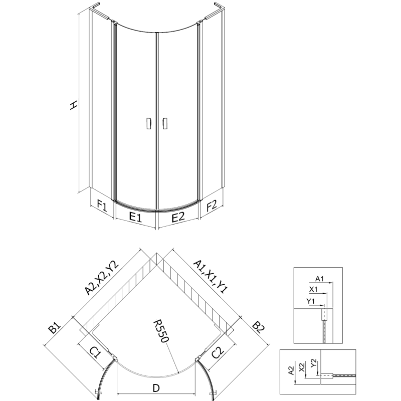 Mexen Mist L semi-circular swing shower enclosure 90 x 90 cm, black frame, black - 8A32L-090-090-70-70