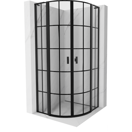 Mexen Mist L Semi-circular Shower Enclosure Hinged 80 x 80 cm, Black Grid, Black - 8A32L-080-080-70-77