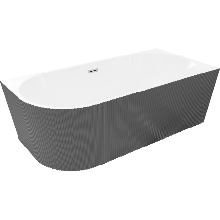 Mexen Silo freestanding corner right ribbed bathtub 150 x 75 cm, white/grey, chrome overflow - 52891507562P-01