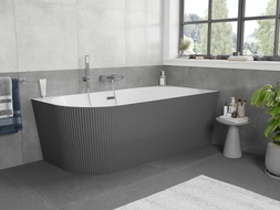 Mexen Silo freestanding corner right fluted bath 150 x 75 cm, white/grey, chrome overflow - 52891507562P-01