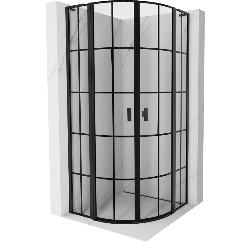 Mexen Mist L 90 x 90 cm Semi-Circular Hinged Shower Cabin, Black Grid, Black - 8A32L-090-090-70-77