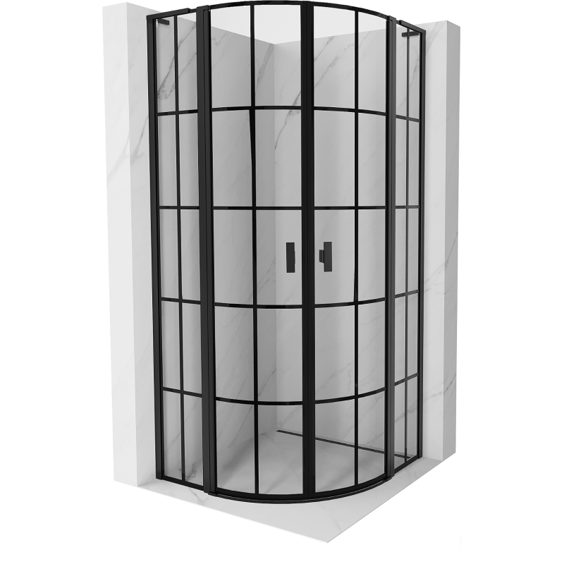 Mexen Mist L semicircular shower enclosure hinged 90 x 90 cm, black grid, black - 8A32L-090-090-70-77