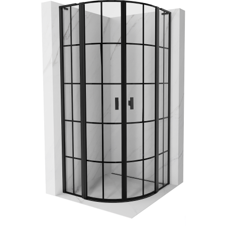 Mexen Mist L semicircular shower enclosure hinged 90 x 90 cm, black grid, black - 8A32L-090-090-70-77
