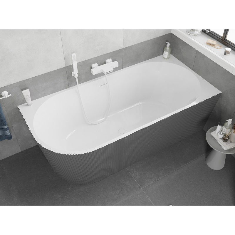 Mexen Silo free-standing corner right grooved bathtub 150 x 75 cm, white/grey, white overflow - 52891507562P-20