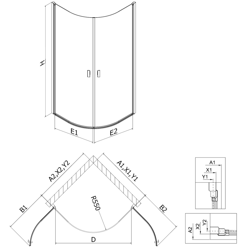 Mexen Mist semi-circular hinged shower cabin 70 x 70 cm, black grid, black - 8A31-070-070-70-77