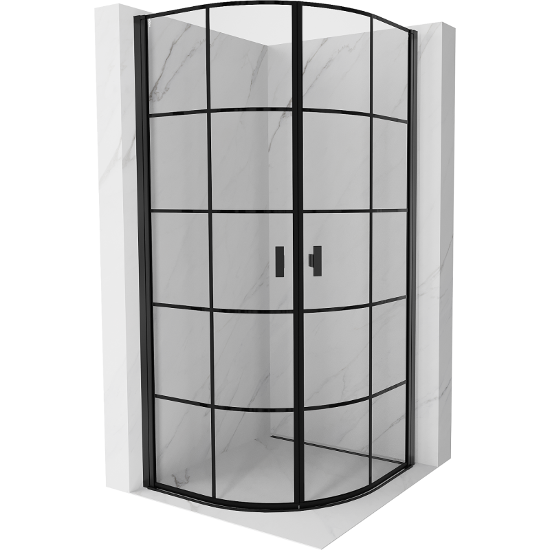 Mexen Mist semicircular hinged shower enclosure 80 x 80 cm, black grid, black - 8A31-080-080-70-77