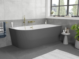 Mexen Silo freestanding corner right ribbed bathtub 150 x 75 cm, white/gray, brushed gold overflow - 52891507562P-55
