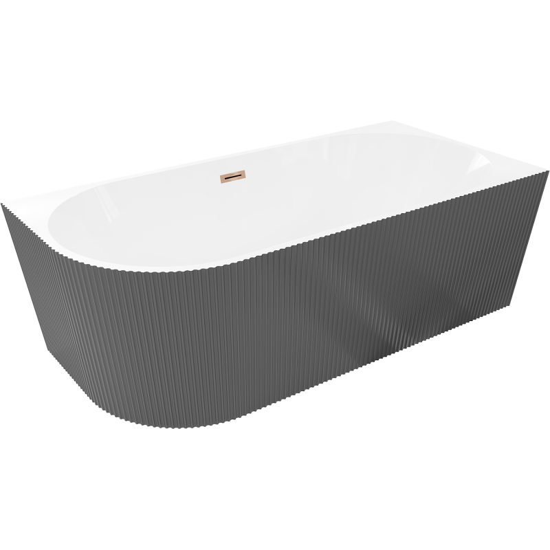 Mexen Silo freestanding corner right ribbed bathtub 150 x 75 cm, white/gray, pink gold overflow - 52891507562P-60