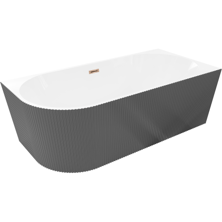 Mexen Silo freestanding corner bathtub right fluted 150 x 75 cm, white/gray, overflow rose gold - 52891507562P-60