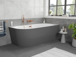 Mexen Silo freestanding corner right fluted bathtub 150 x 75 cm, white/grey, rose gold overflow - 52891507562P-60
