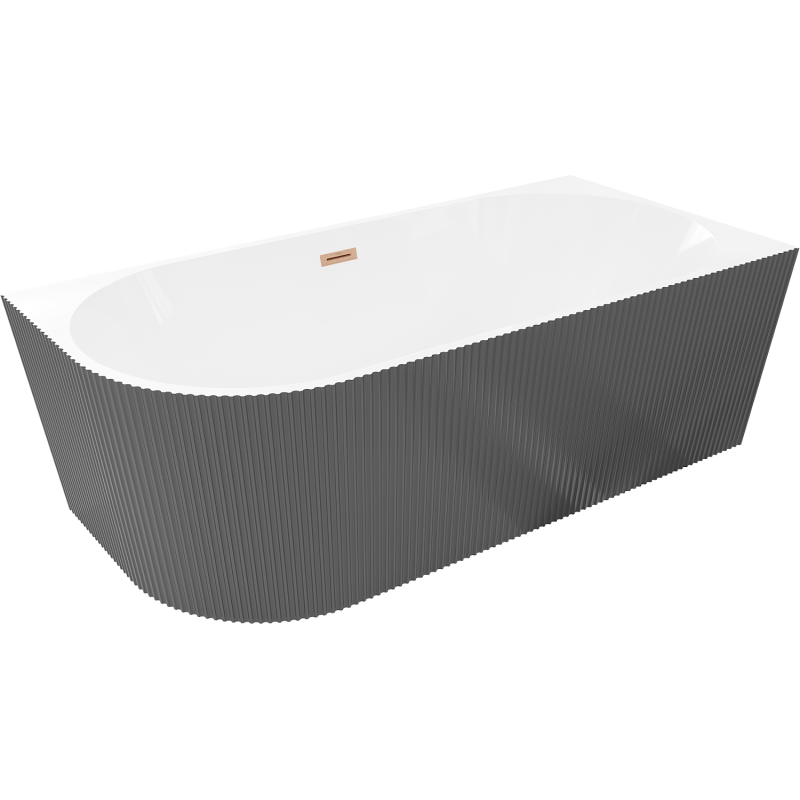 Mexen Silo freestanding corner bathtub right fluted 150 x 75 cm, white/gray, brushed copper overflow - 52891507562P-65