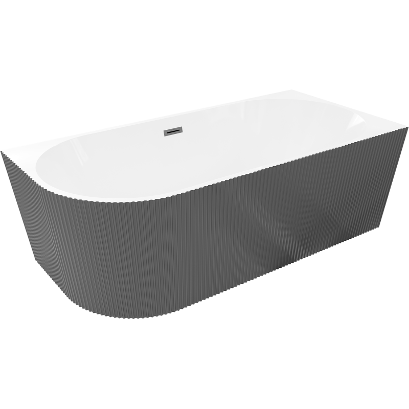 Mexen Silo freestanding corner bathtub right grooved 150 x 75 cm, white/gray, gun gray brushed overflow - 52891507562P-66