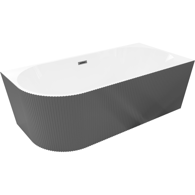 Mexen Silo freestanding corner right ribbed bath 150 x 75 cm, white/grey, gun gray brushed overflow - 52891507562P-66