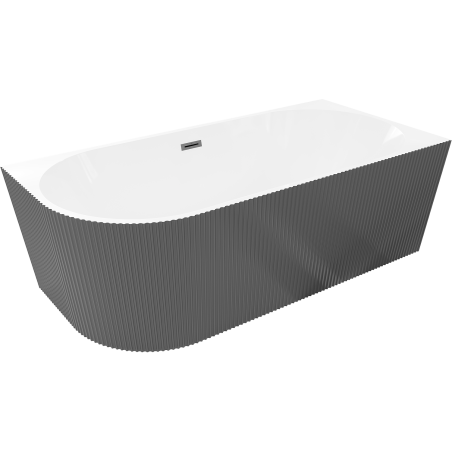Mexen Silo freestanding corner bathtub right grooved 150 x 75 cm, white/gray, gun gray brushed overflow - 52891507562P-66