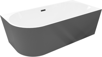 Mexen Silo freestanding corner right fluted bathtub 150 x 75 cm, white/grey, black overflow - 52891507562P-70