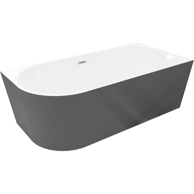 Mexen Silo freestanding corner right grooved bathtub 150 x 75 cm, white/gray, brushed nickel overflow - 52891507562P-97