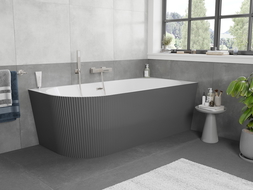 Mexen Silo freestanding corner right fluted bath 150 x 75 cm, white/grey, brushed nickel overflow - 52891507562P-97