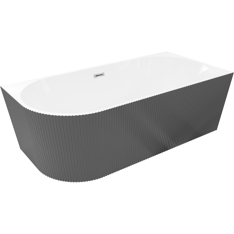 Mexen Silo freestanding corner right fluted bathtub 170 x 80 cm, white/gray, chrome overflow - 52891708062P-01