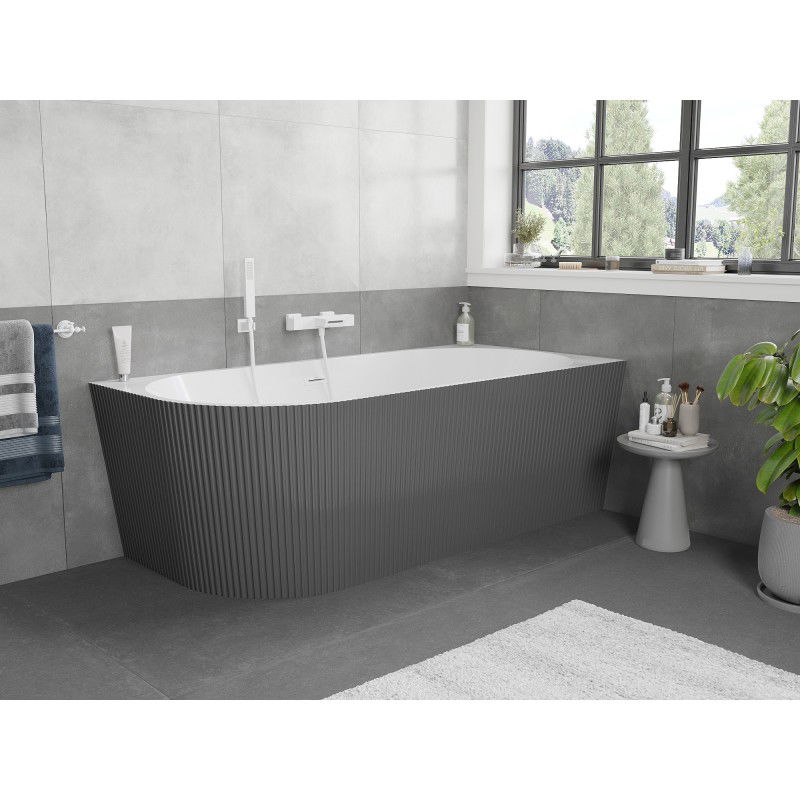 Mexen Silo freestanding corner bathtub right ribbed 170 x 80 cm, white/gray, white overflow - 52891708062P-20