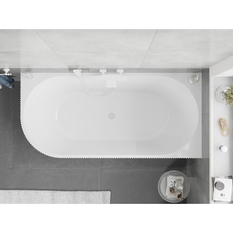 Mexen Silo freestanding corner right fluted bathtub 170 x 80 cm, white/gray, white overflow - 52891708062P-20