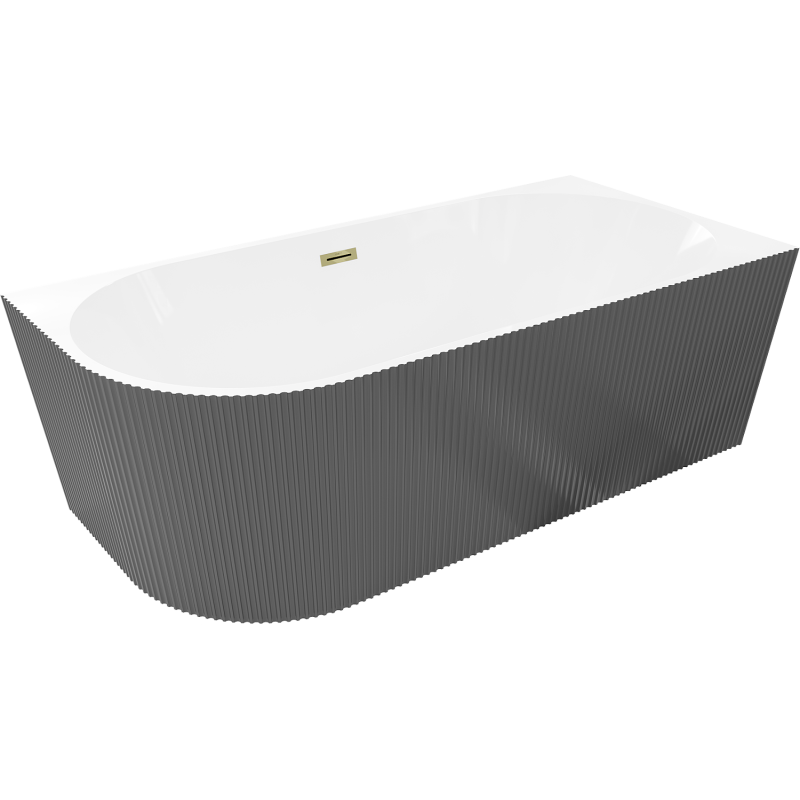 Mexen Silo freestanding corner right ribbed bathtub 170 x 80 cm, white/gray, gold overflow - 52891708062P-50