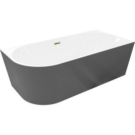 Mexen Silo freestanding corner right ribbed bathtub 170 x 80 cm, white/gray, gold overflow - 52891708062P-50