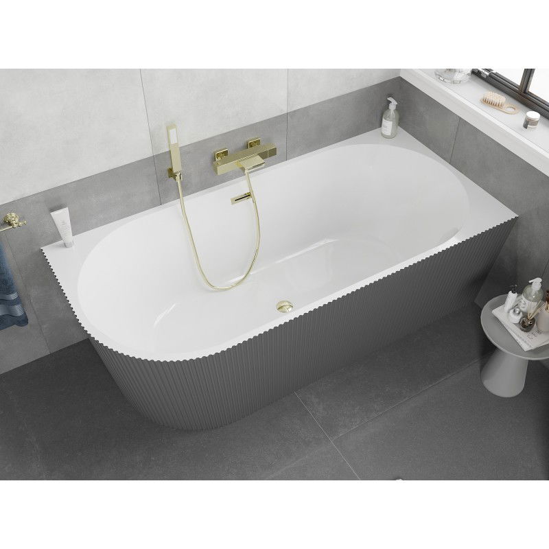 Mexen Silo free-standing right corner ribbed bathtub 170 x 80 cm, white/gray, gold overflow - 52891708062P-50