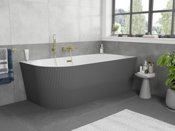 Mexen Silo freestanding corner right ribbed bathtub 170 x 80 cm, white/grey, gold overflow - 52891708062P-50