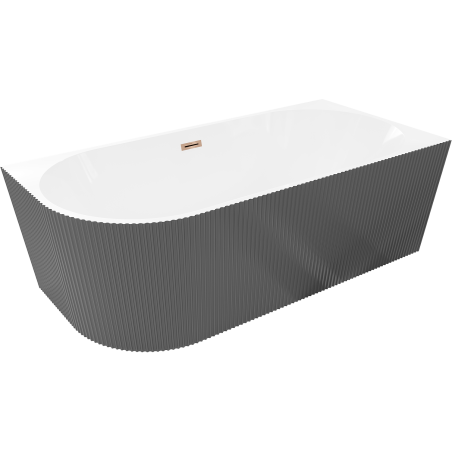 Mexen Silo freestanding corner bathtub right grooved 170 x 80 cm, white/gray, overflow rose gold - 52891708062P-60