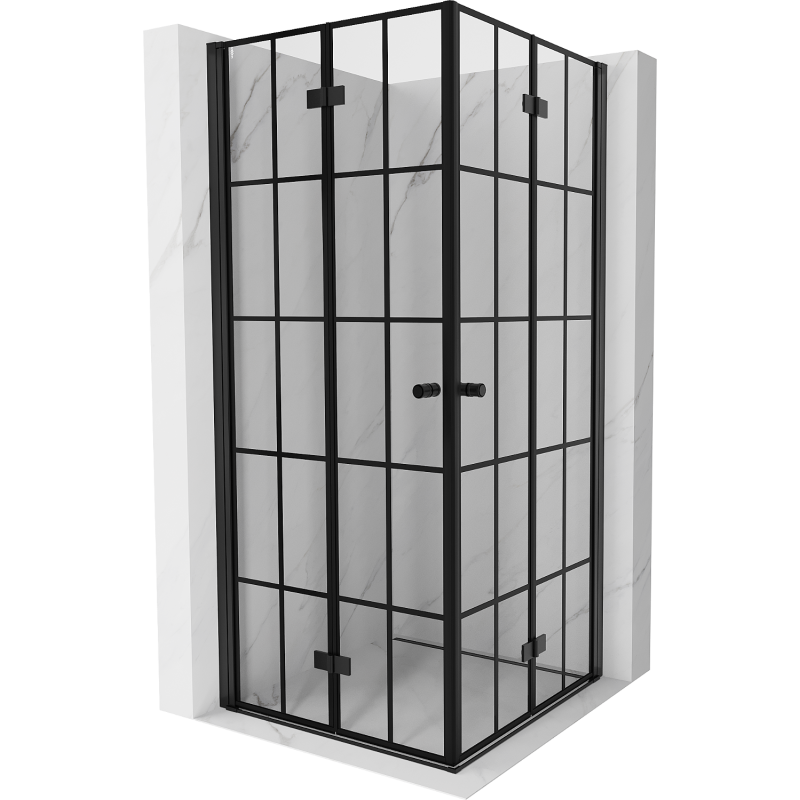 Mexen Mist-F Duo 70 x 70 cm Foldable Shower Cabin, Black Grid, Black - 8A6-070L-070P-70-77
