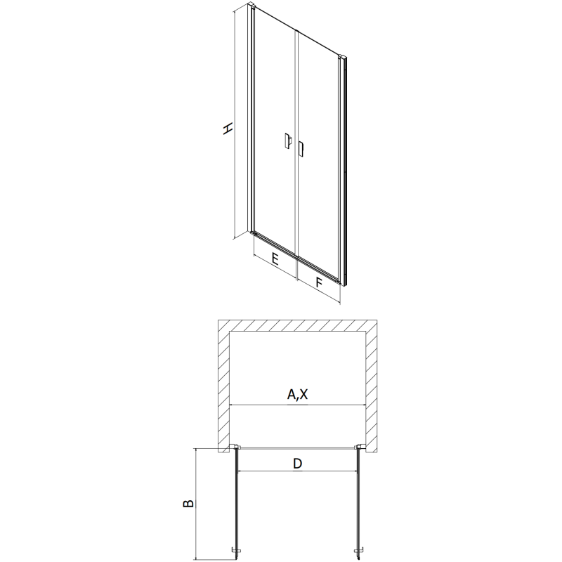 Mexen Mist 85 cm Hinged Shower Door, Transparent, Brushed Gold - 8A7-085-000-55-00