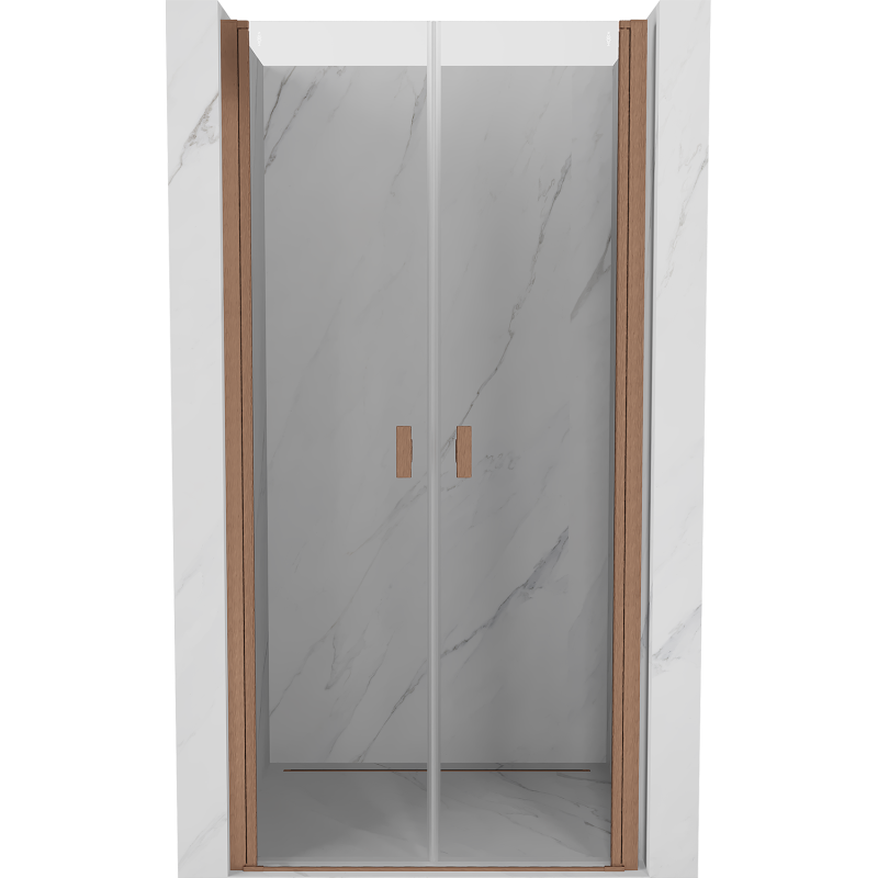 Mexen Mist 90 cm Pivot Shower Door, Transparent, Brushed Copper - 8A7-090-000-65-00