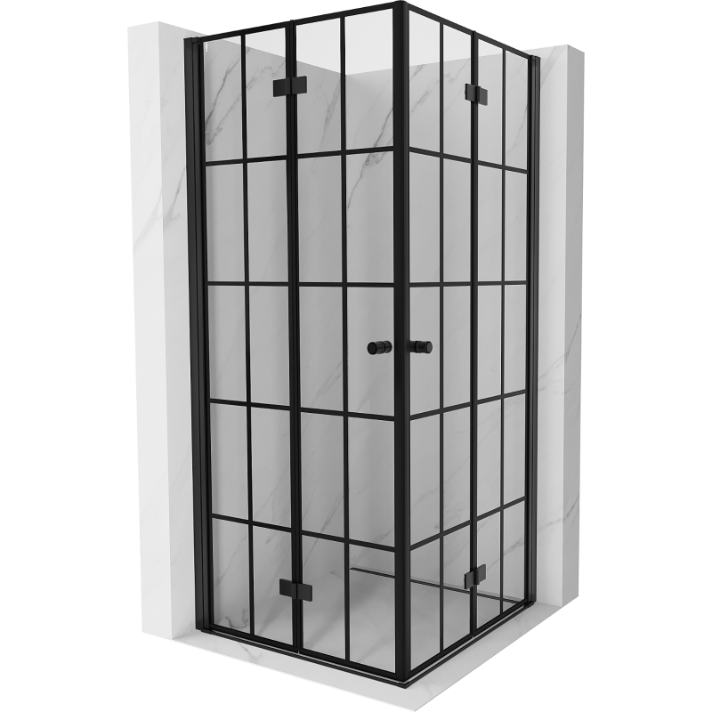 Mexen Mist-F Duo 80 x 80 cm Folding Shower Enclosure, Black Grid, Black - 8A6-080L-080P-70-77