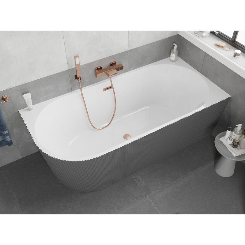 Mexen Silo freestanding corner right ribbed bath 170 x 80 cm, white/grey, brushed copper overflow - 52891708062P-65