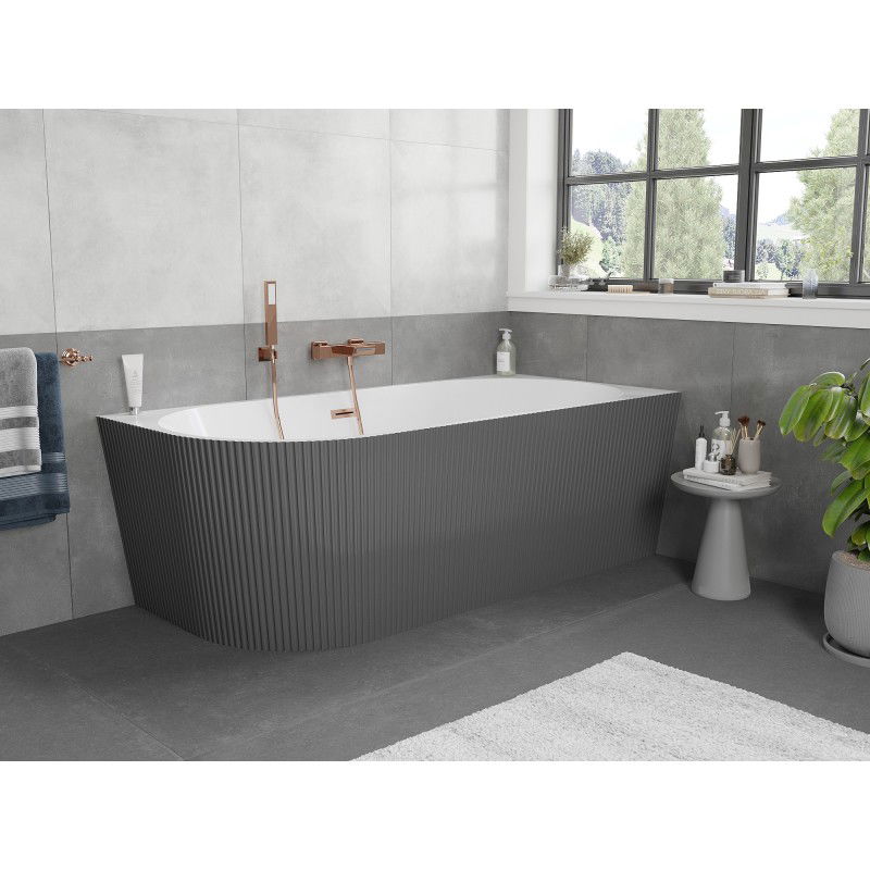 Mexen Silo freestanding corner right grooved bathtub 170 x 80 cm, white/grey, brushed copper overflow - 52891708062P-65