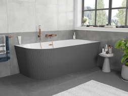 Mexen Silo freestanding corner right ribbed bath 170 x 80 cm, white/grey, brushed copper overflow - 52891708062P-65