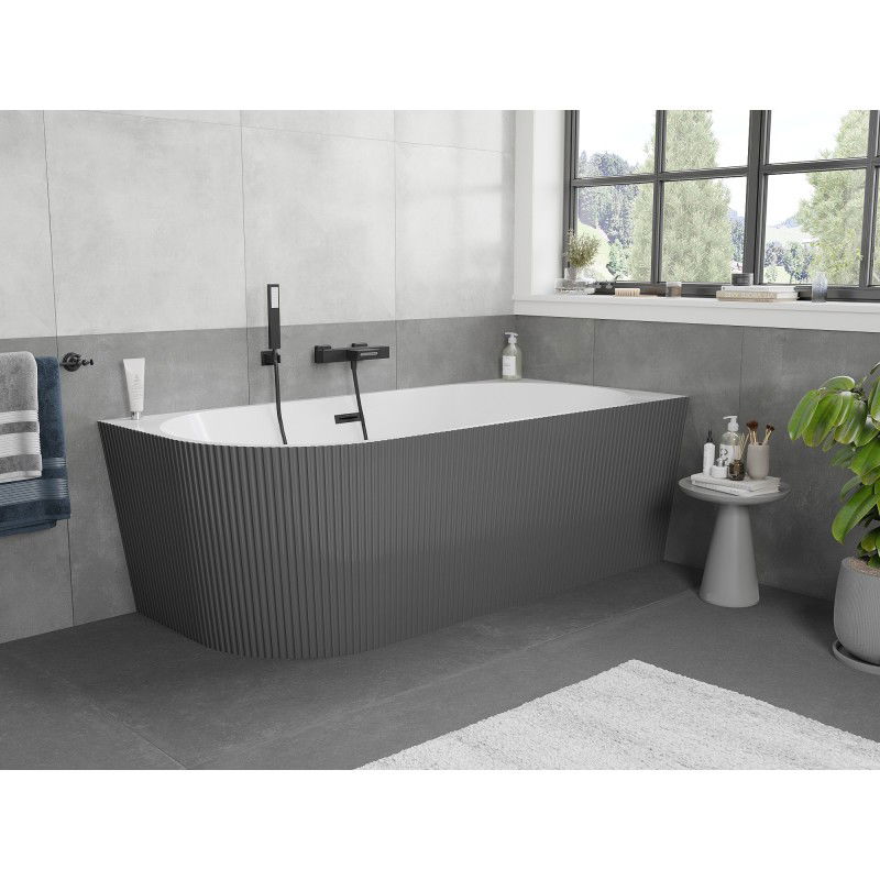 Mexen Silo freestanding corner bath right fluted 170 x 80 cm, white/grey, black overflow - 52891708062P-70