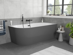 Mexen Silo freestanding corner bathtub right fluted 170 x 80 cm, white/gray, black overflow - 52891708062P-70