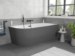 Mexen Silo freestanding corner right ribbed bathtub 170 x 80 cm, white/gray, black overflow - 52891708062P-70
